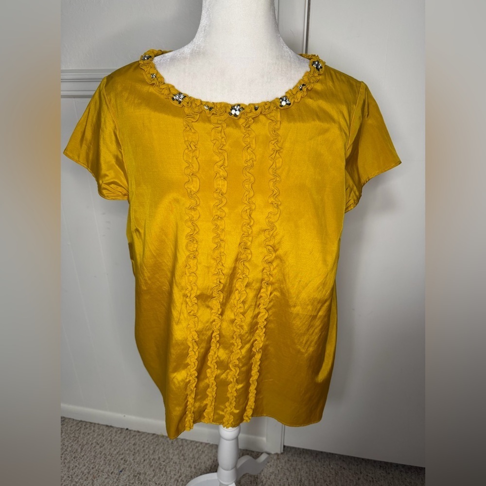 Boden Limited Edition Mustard Blouse Floral Details and embellishment size 14